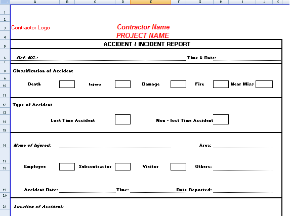 Accident Incident & Near Miss Investigation & Reporting Attachment Sample