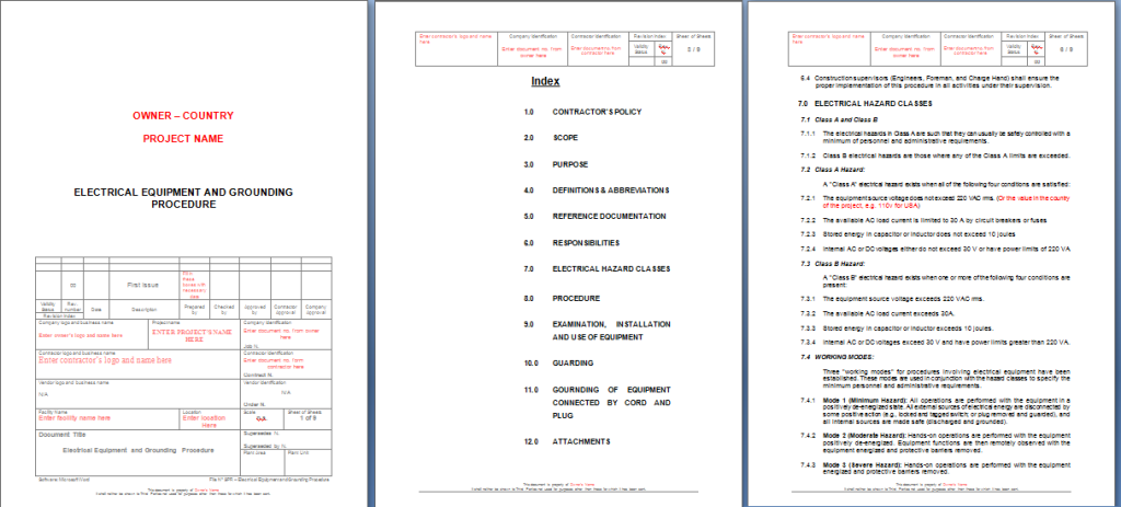 Electrical Equipment & Grounding Safety Procedure Sample