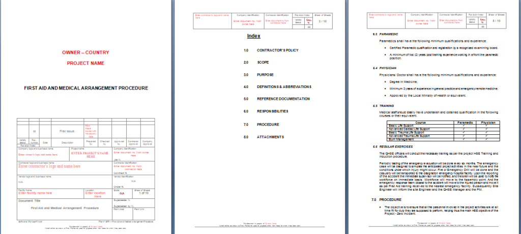 First Aid & Medical Arrangement Procedure Sample