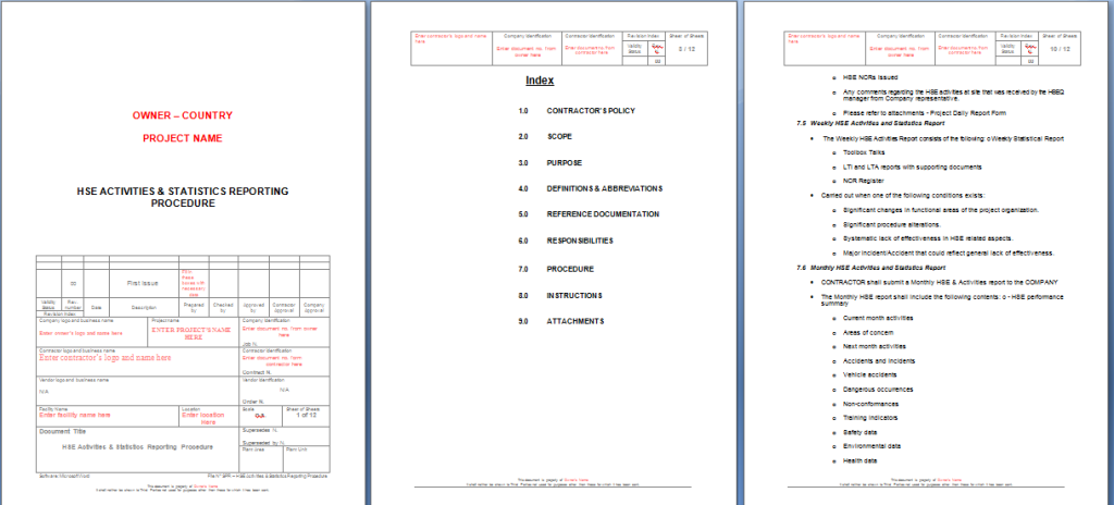 HSE Activities & Statistics Reporting Procedure Sample