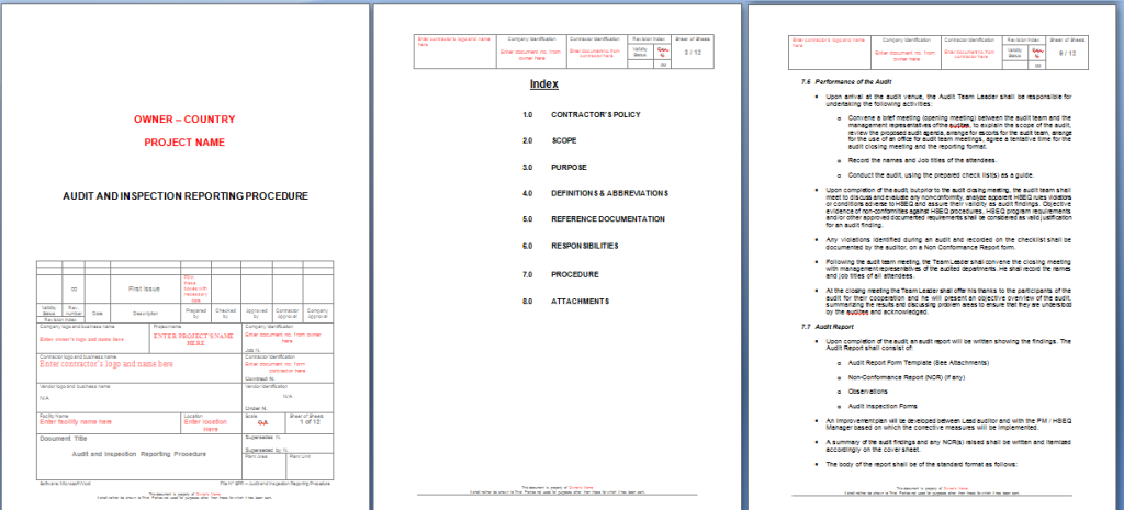 HSE Audit & Inspection Reporting Procedure Sample