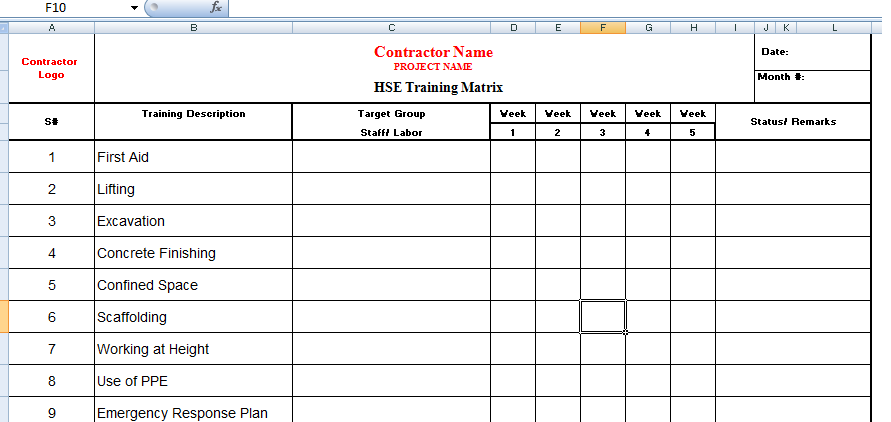 HSE Training & Induction Attachment Sample