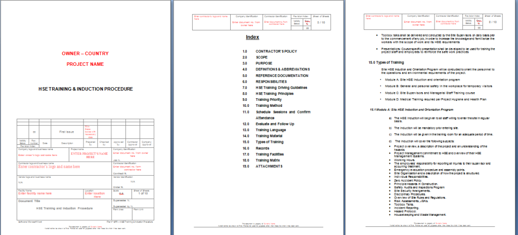 HSE Training & Induction Procedure Sample