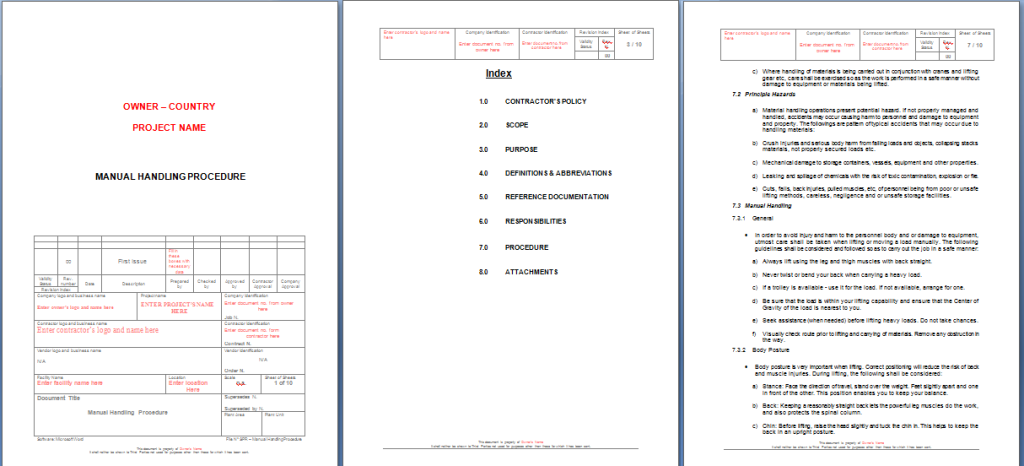 Manual Handling Procedure Sample