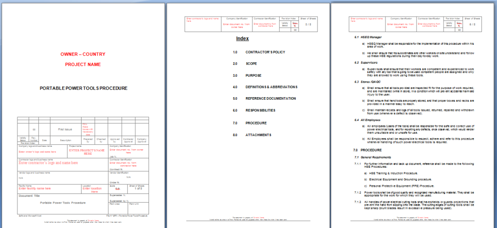 Portable Power Tools Procedure Sample