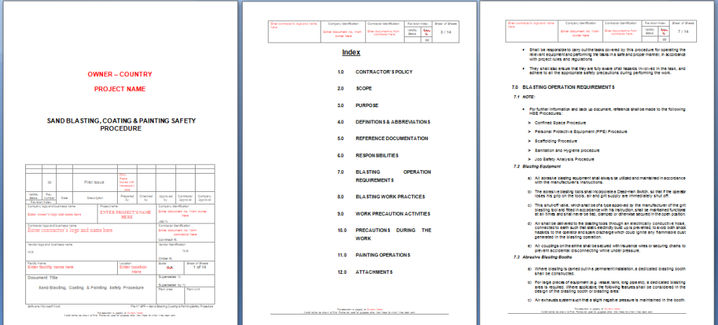 Sand Blasting Coating & Painting Safety Procedure Sample