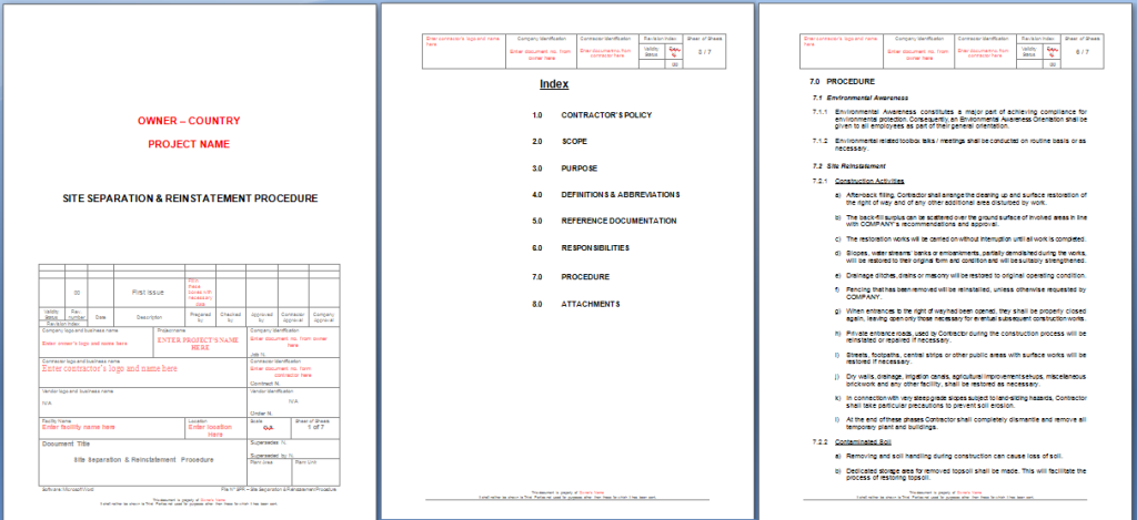 Site Separation & Reinstatement Procedure Sample