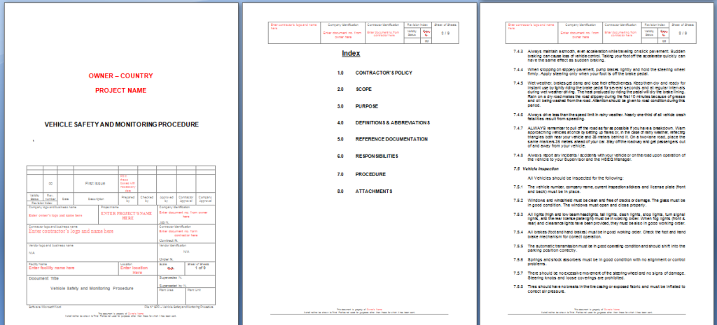 Vehicle Safety & Monitoring Procedure Sample